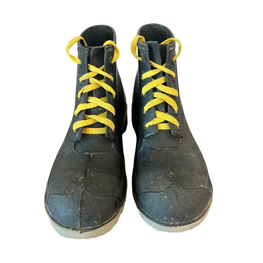Bata Polyblend Steel Shank Mens 8 Black Rubber Lace Up Ankle Work Boots USA Made
